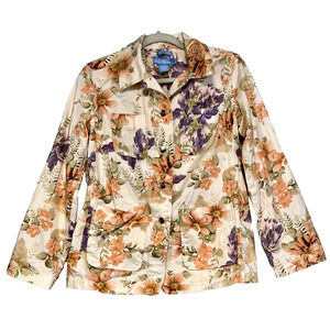Evan Picone Women's Peach Floral Stretch Jacket Blazer Button Front Size S